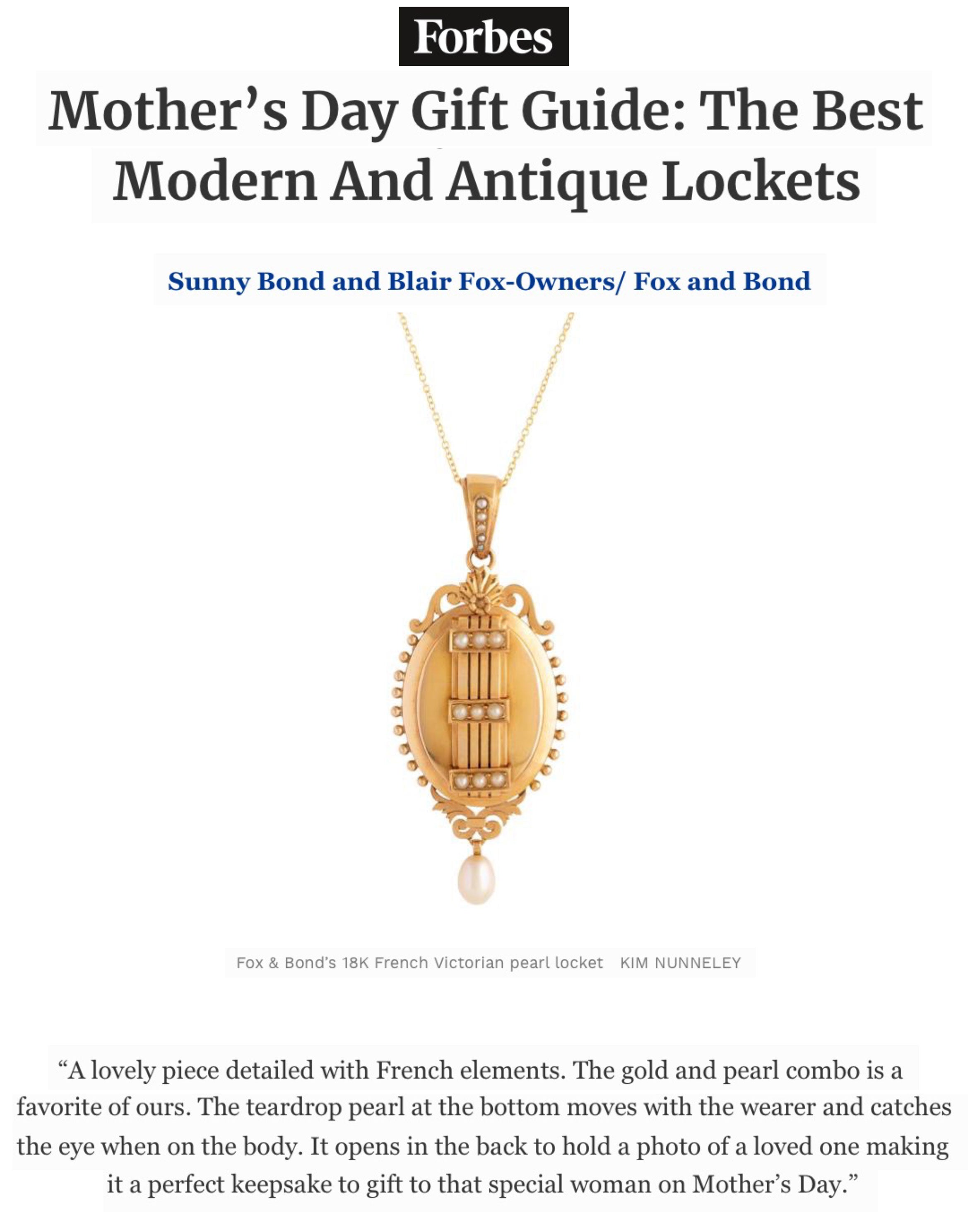 Forbes: Mother’s Day Gift Guide: The Best Modern And Antique Lockets
