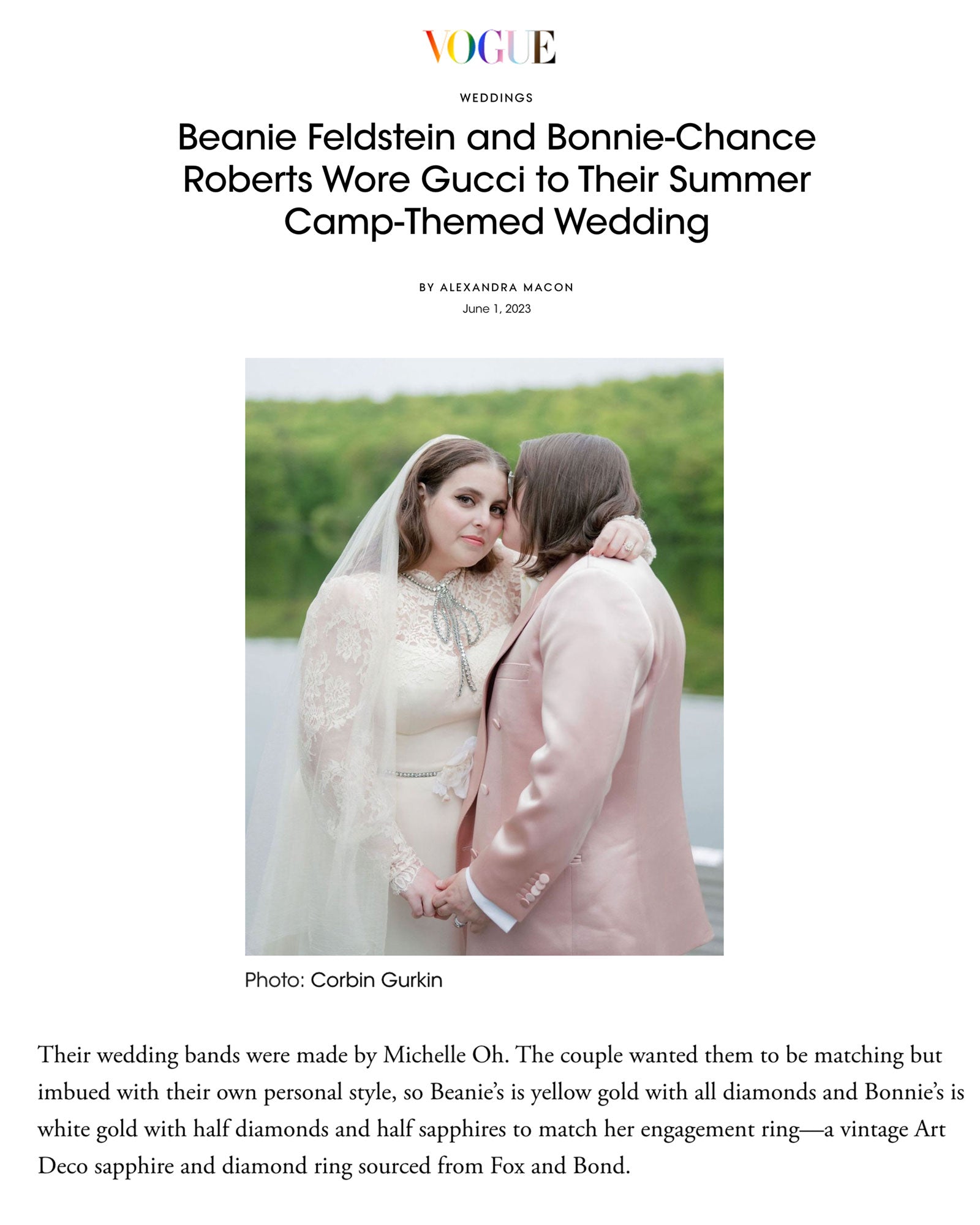 VOGUE: Beanie Feldstein and Bonnie-Chance Roberts Wore Gucci to Their Summer Camp-Themed Wedding
