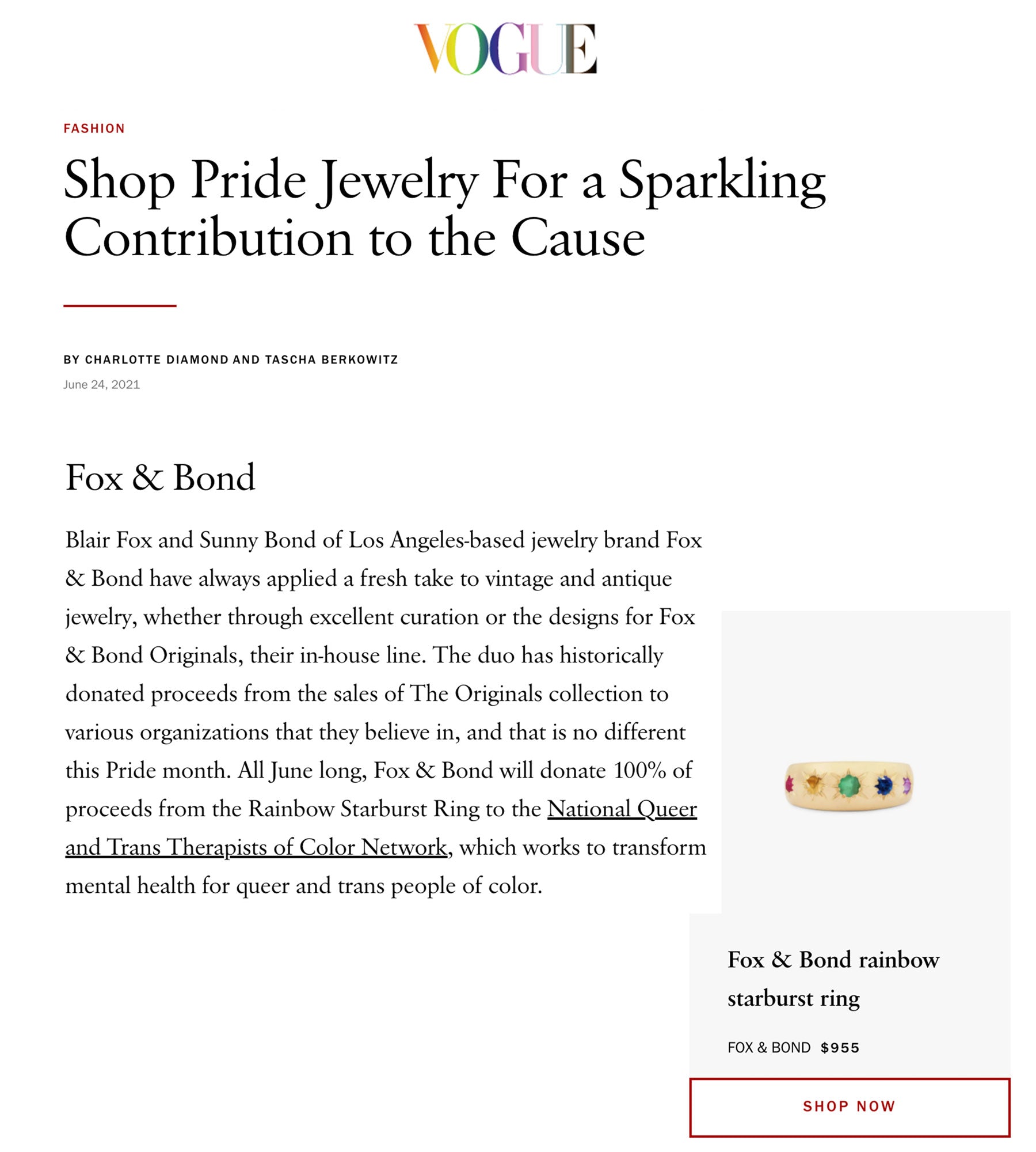 Vogue.com: Shop Pride Jewelry For a Sparkling Contribution to the Cause