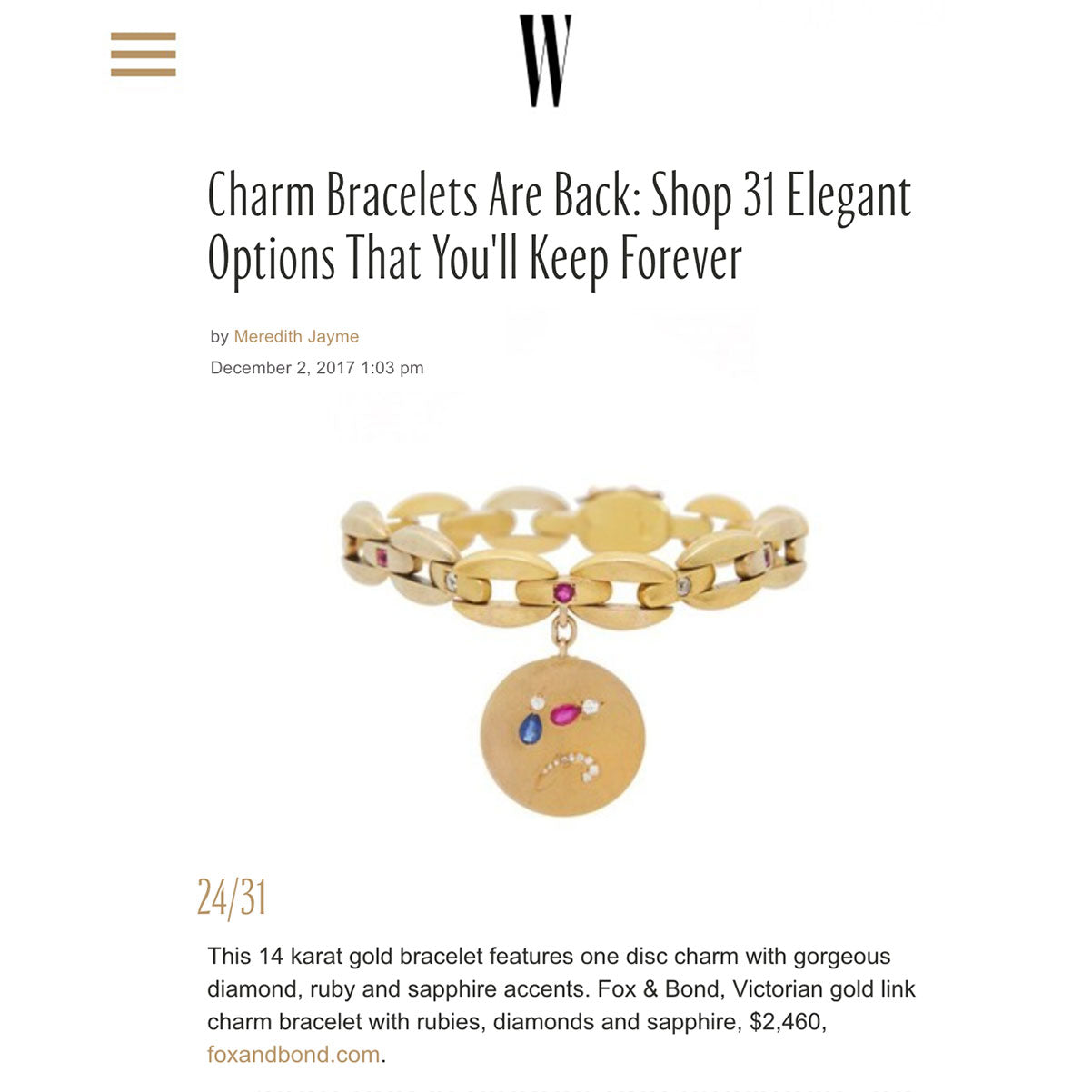 WMagazine.com: Charm Bracelets Are Back: Shop 31 Elegant Options That You'll Keep Forever