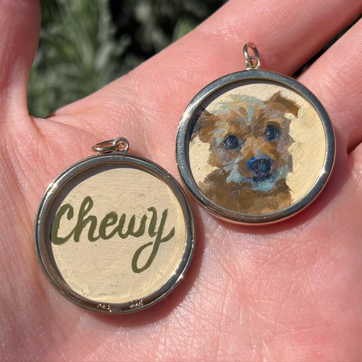 The F&B Custom Hand-Painted Pet Portrait Necklace With Rose Cut Sapphires