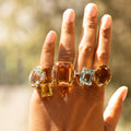 Retro Large Citrine, Diamond, and 14k Gold Cocktail Ring