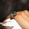 Large Retro Aquamarine, Diamond, 14K Gold, and Platinum Ring