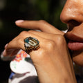 Large Retro Aquamarine, Diamond, 14K Gold, and Platinum Ring