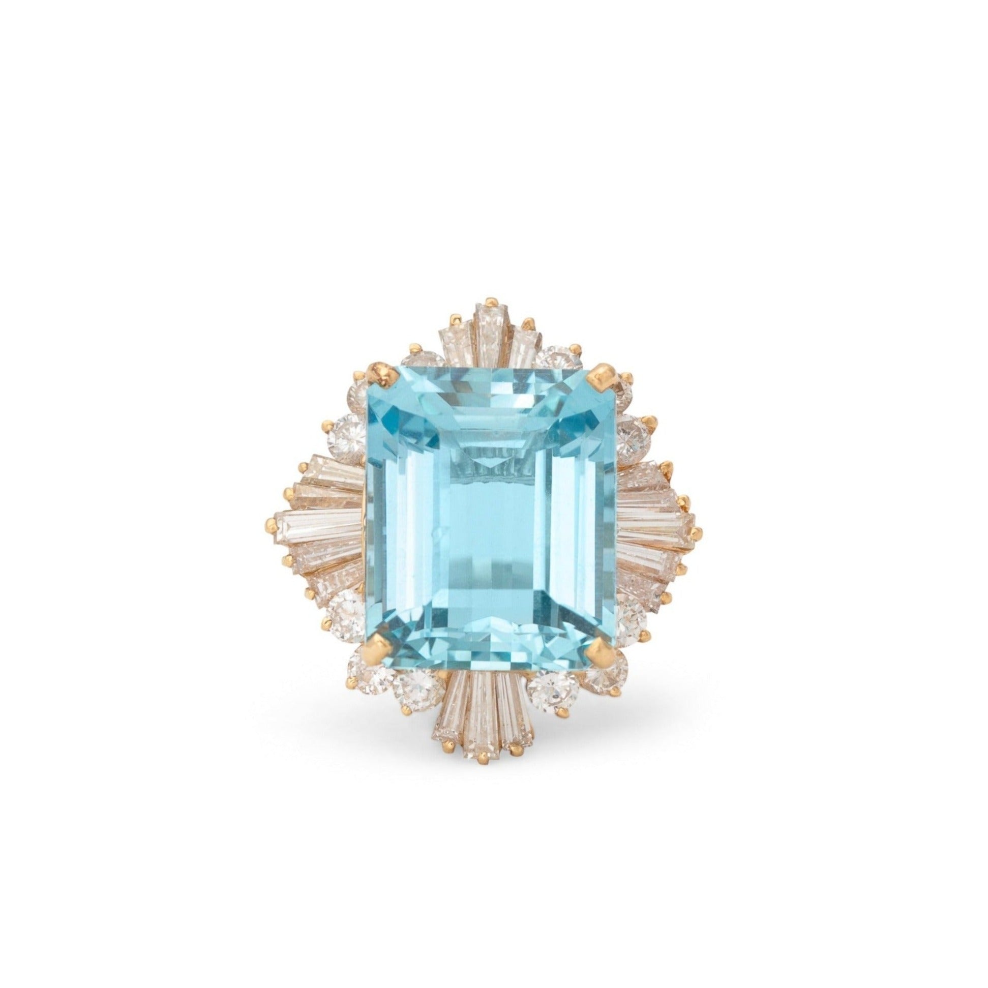 Large Aquamarine, Diamond, and 18K Gold Ring