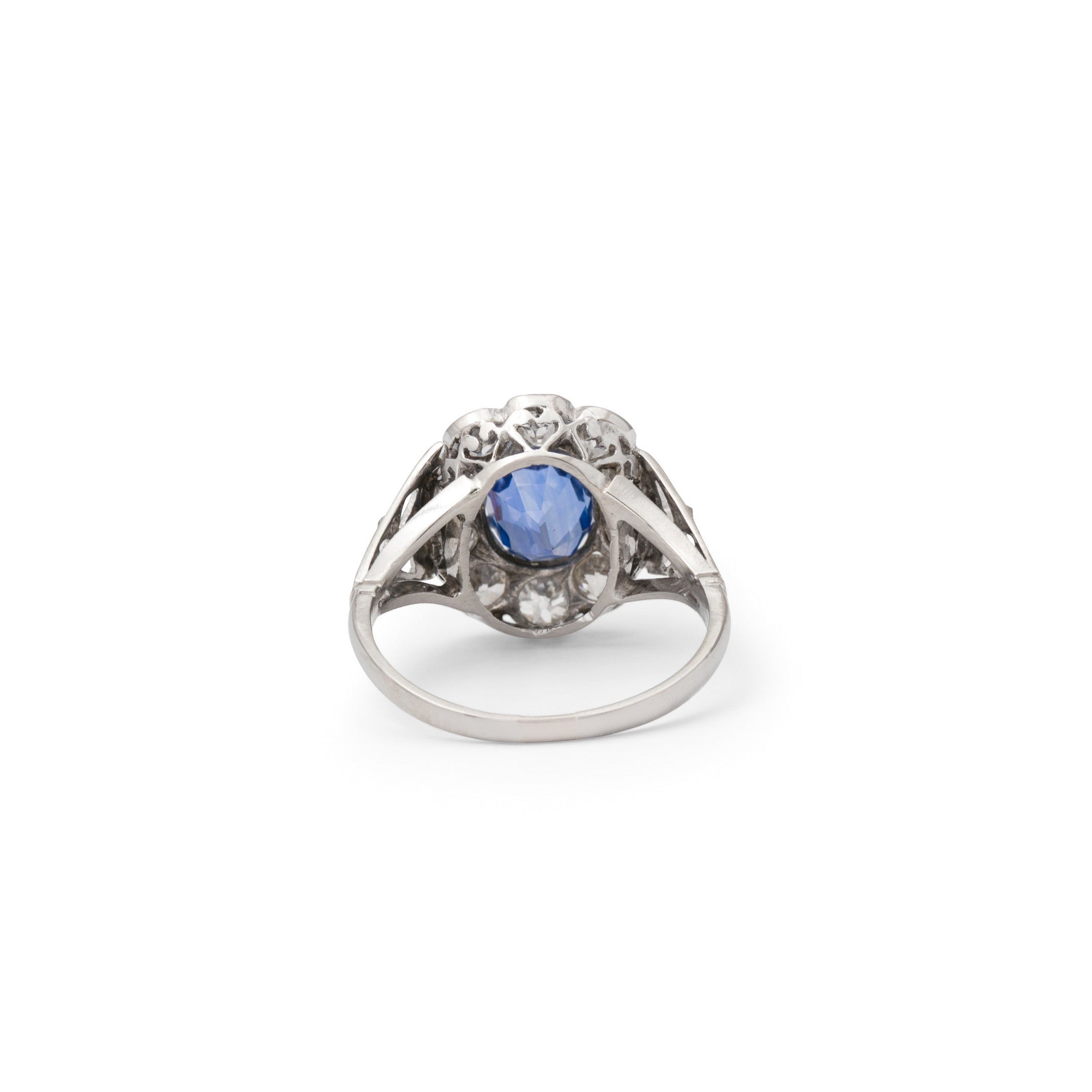Edwardian Sapphire, Diamond, and Platinum Cluster Ring