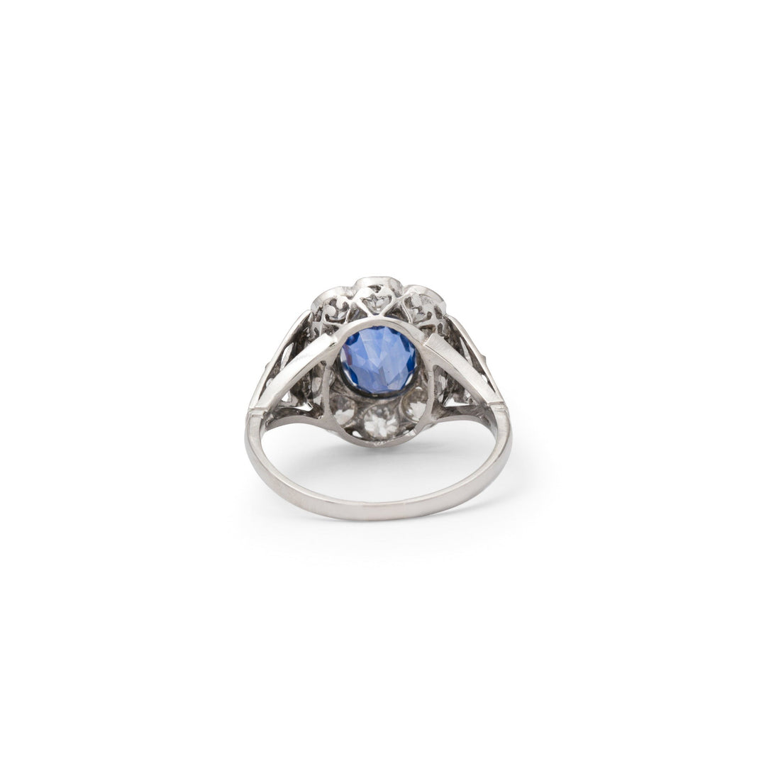 Edwardian Sapphire, Diamond, and Platinum Cluster Ring