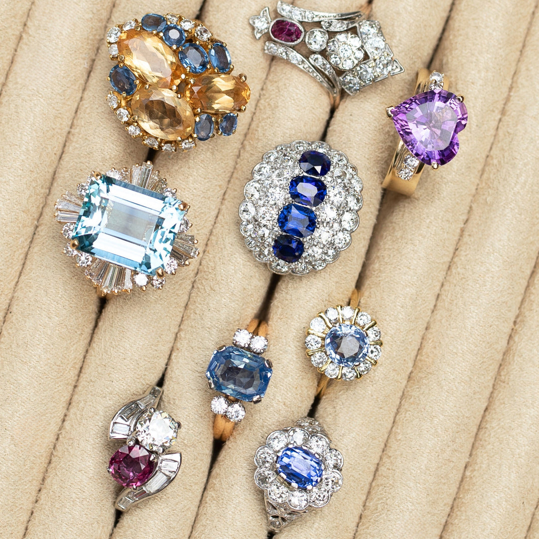 Edwardian Sapphire, Diamond, and Platinum Cluster Ring