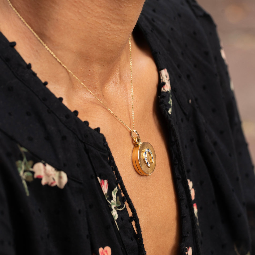 Victorian Diamond, Sapphire, and 14K Gold Horseshoe Locket