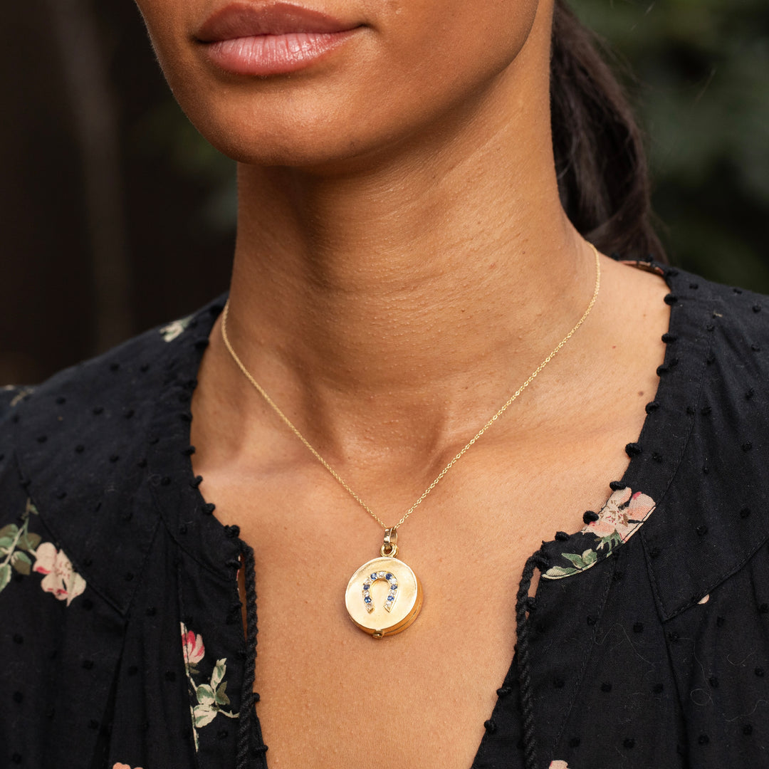 Victorian Diamond, Sapphire, and 14K Gold Horseshoe Locket