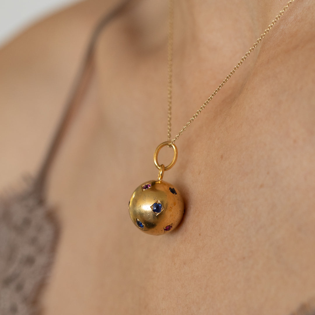Victorian Starburst Sapphire and 18K Gold Orb Charm Pendant