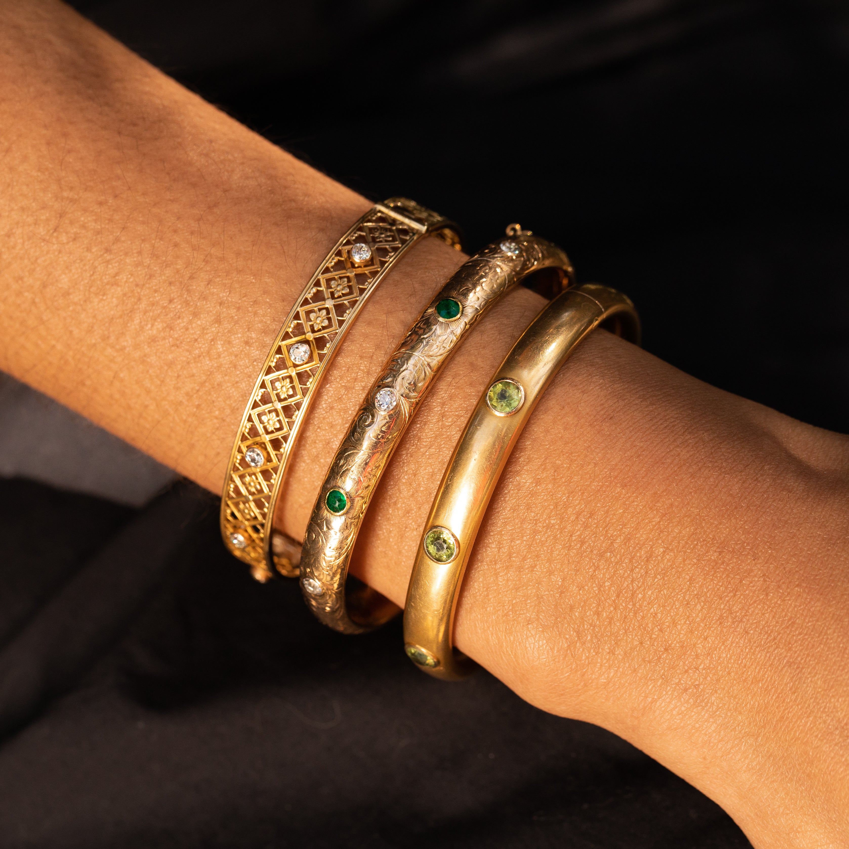 Victorian Peridot and 14K Gold Bangle Bracelet