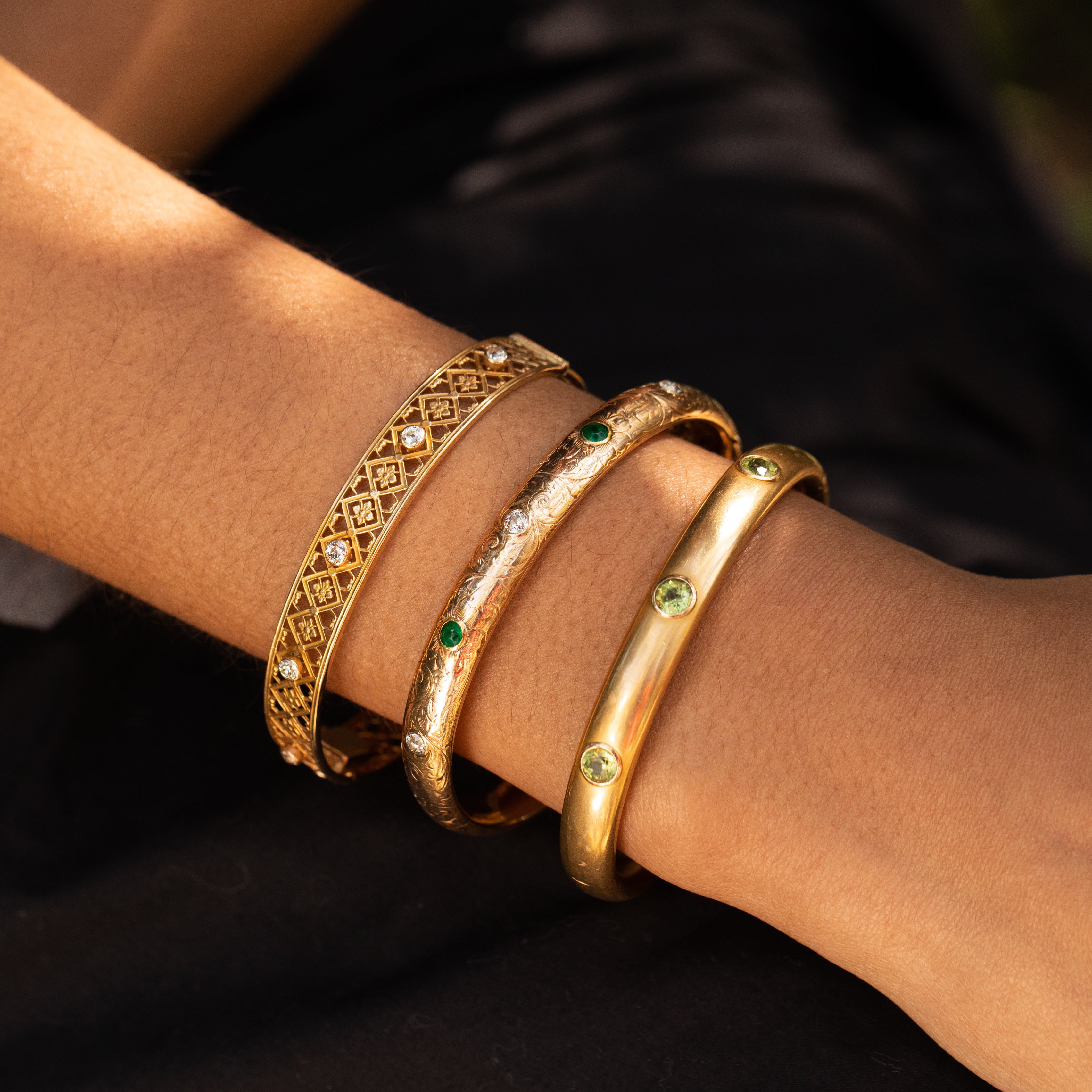 Victorian Peridot and 14K Gold Bangle Bracelet