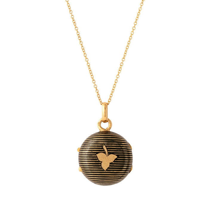 French 18k Gold and Black Enamel Striped Locket