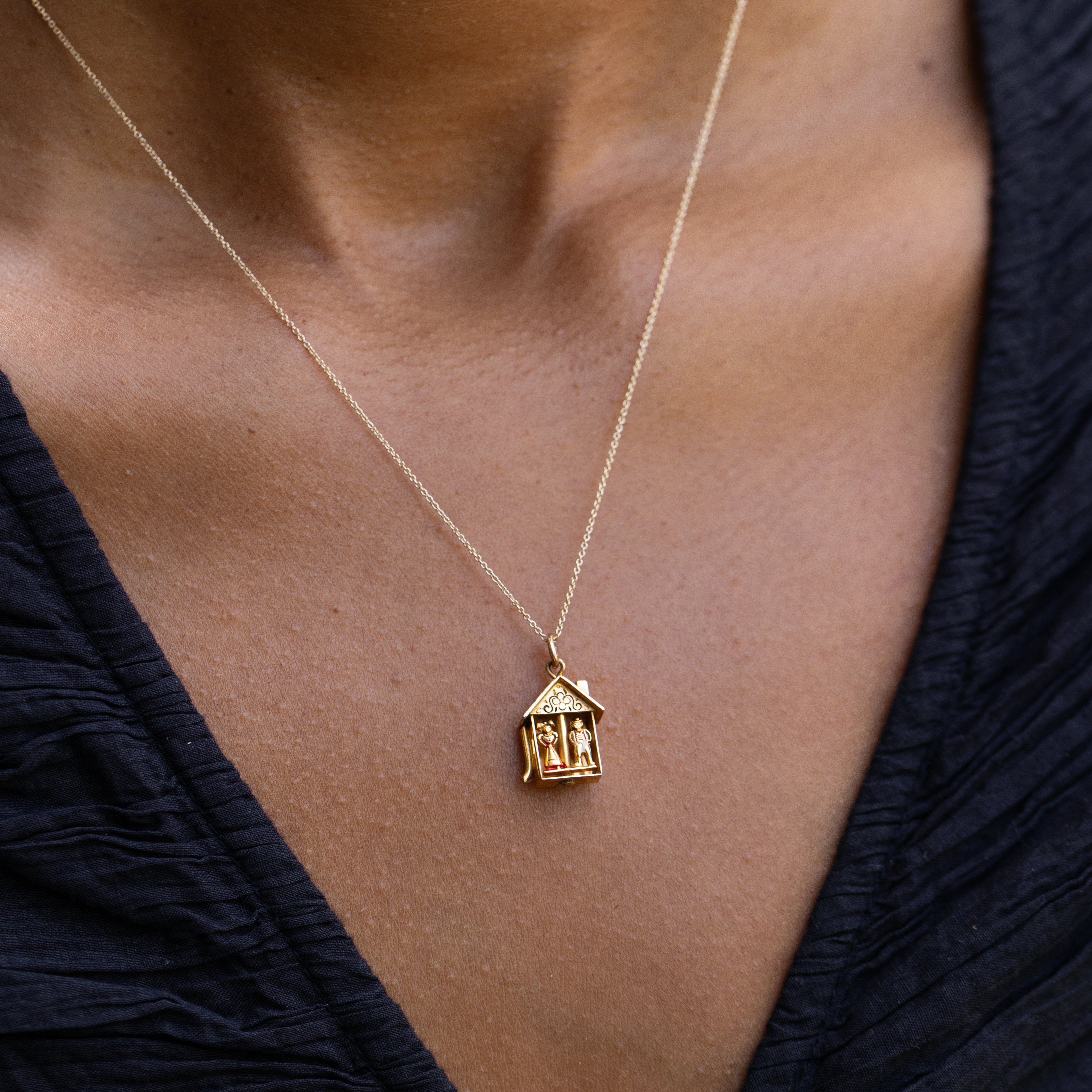 Movable Weather House 10k Gold and Enamel Charm