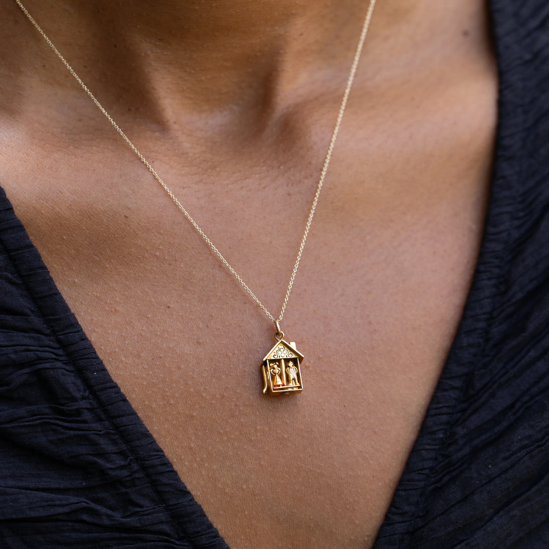 Movable Weather House 10k Gold and Enamel Charm