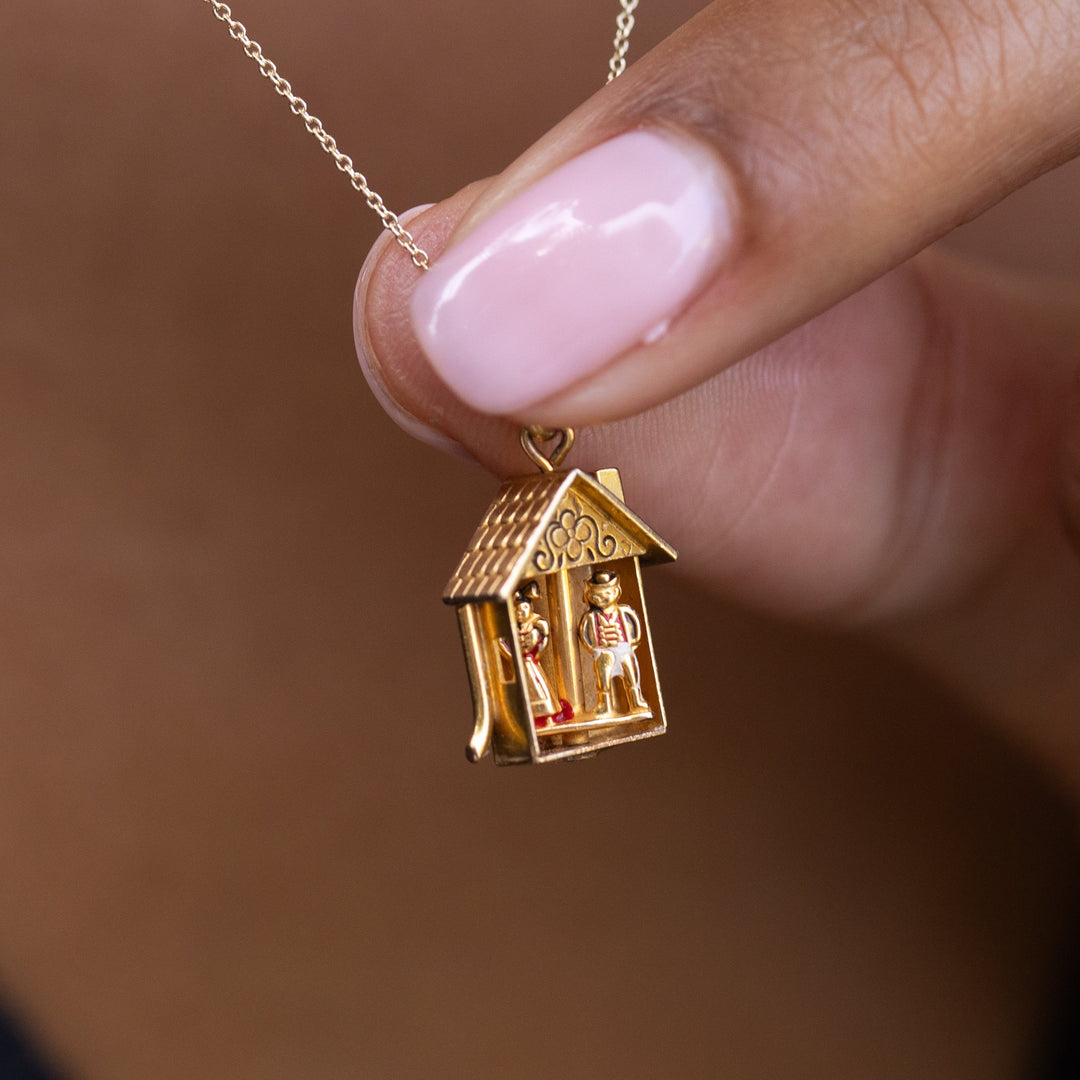 Movable Weather House 10k Gold and Enamel Charm