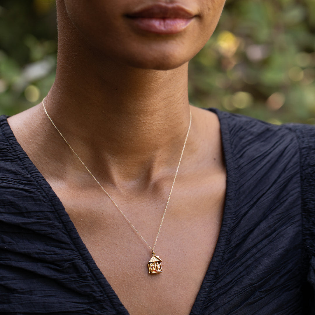 Movable Weather House 10k Gold and Enamel Charm