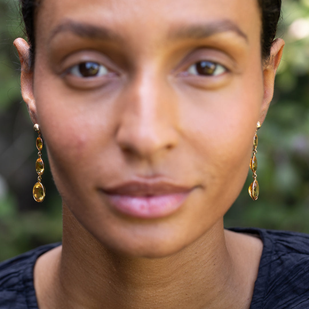 Citrine and 14k Gold Long Dangle Earrings