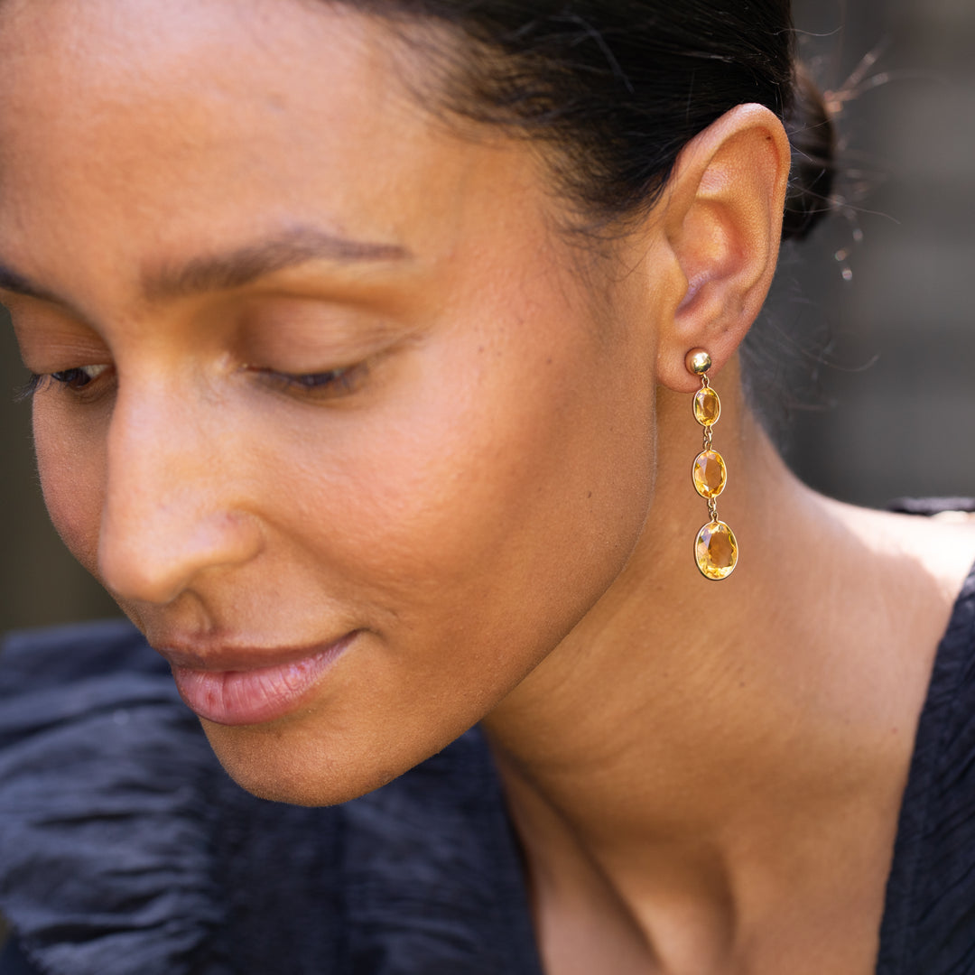 Citrine and 14k Gold Long Dangle Earrings