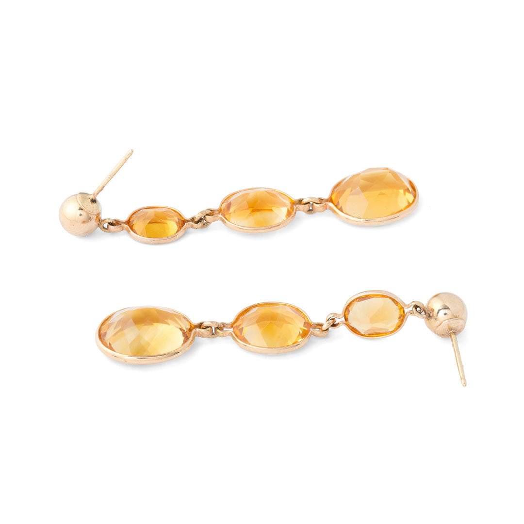 Citrine and 14k Gold Long Dangle Earrings