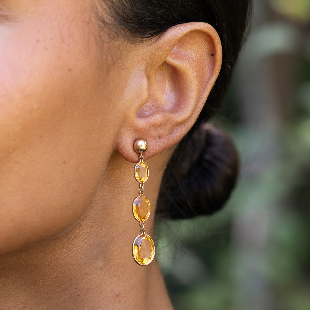 Citrine and 14k Gold Long Dangle Earrings