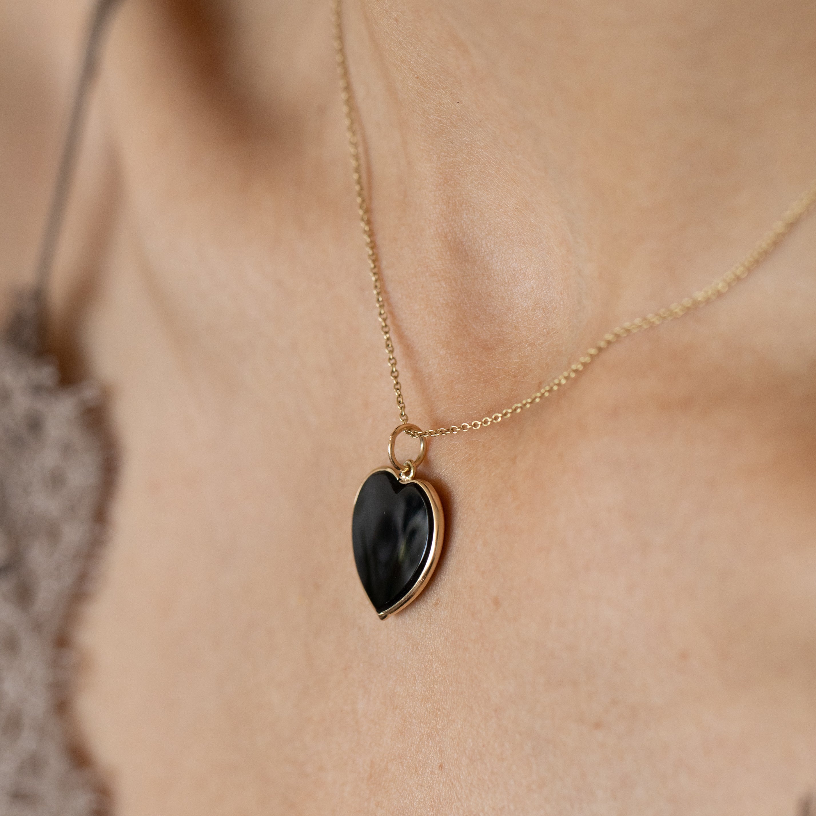 Heart Shaped Onyx and 14K Gold Charm