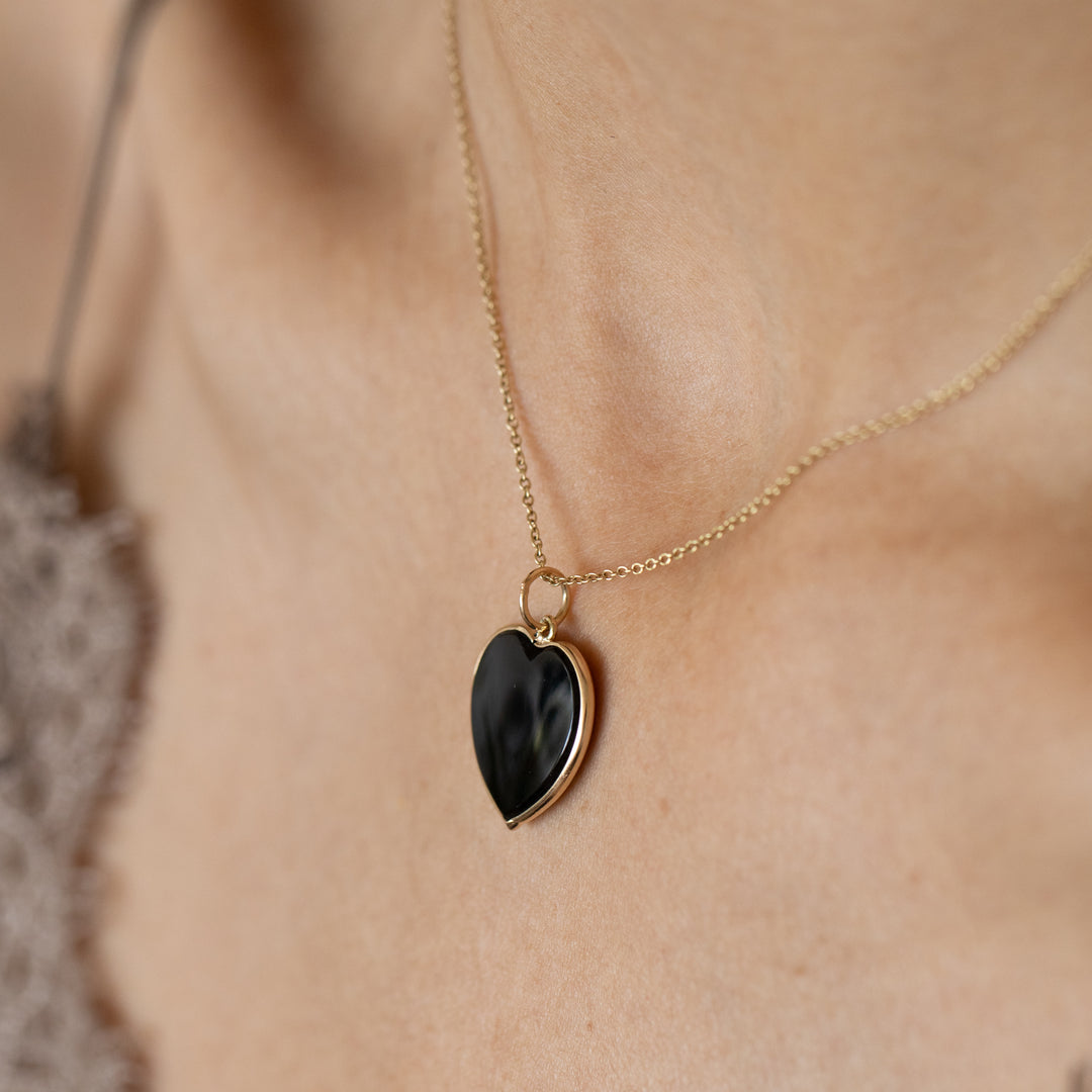 Heart Shaped Onyx and 14K Gold Charm