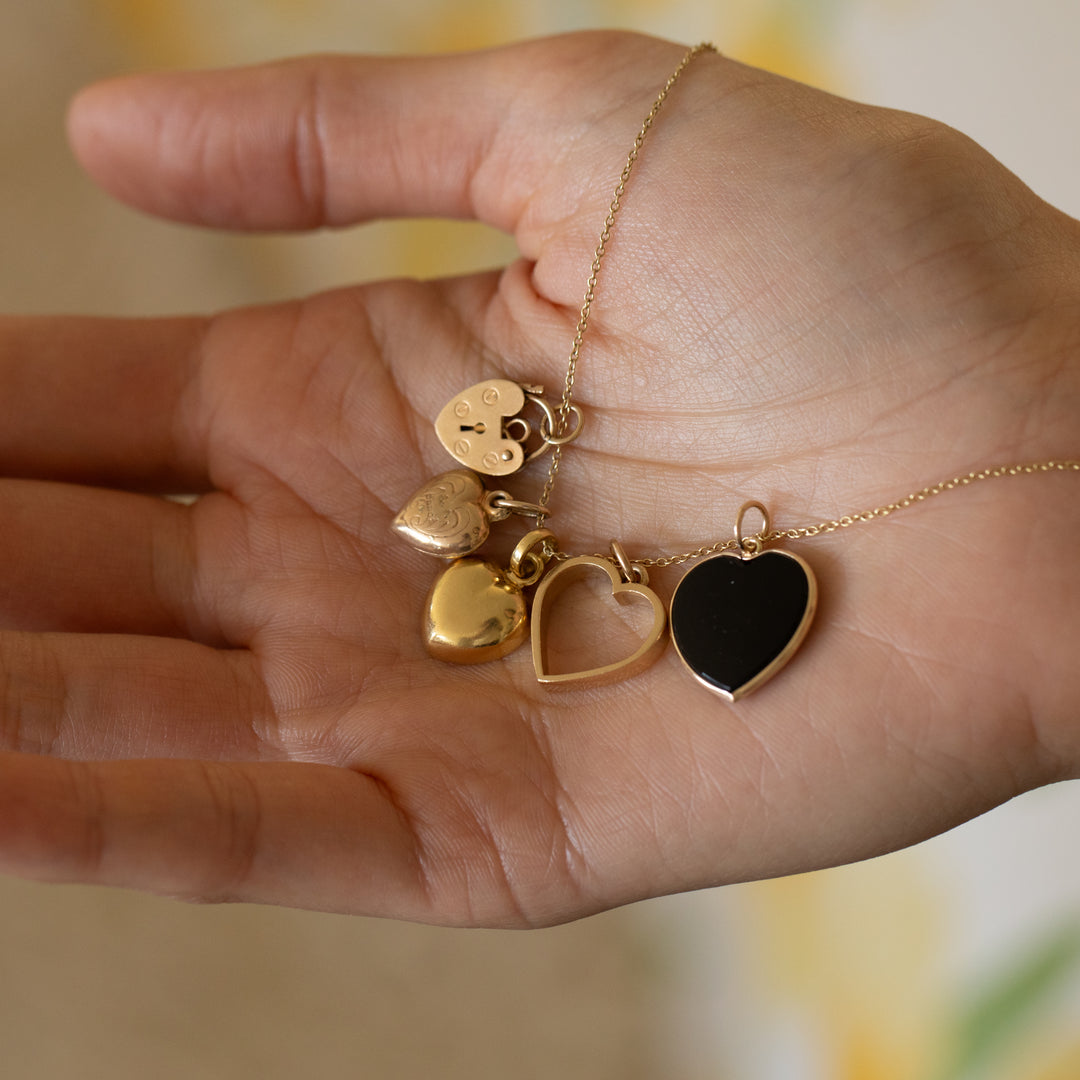 Heart Shaped Onyx and 14K Gold Charm