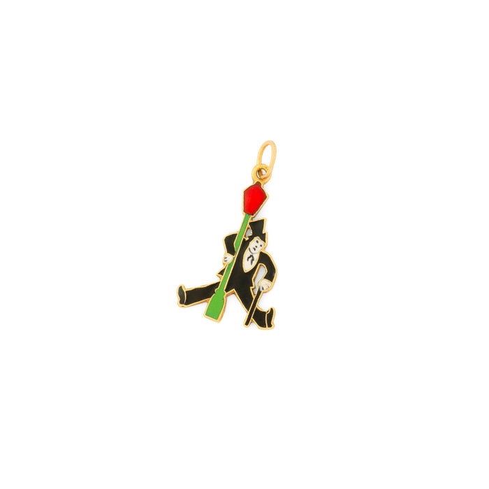 Art Deco Man With Lamp Post 14K Gold and Enamel Charm