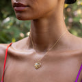 Turquoise and 14K Gold Heart And Leaf Charm