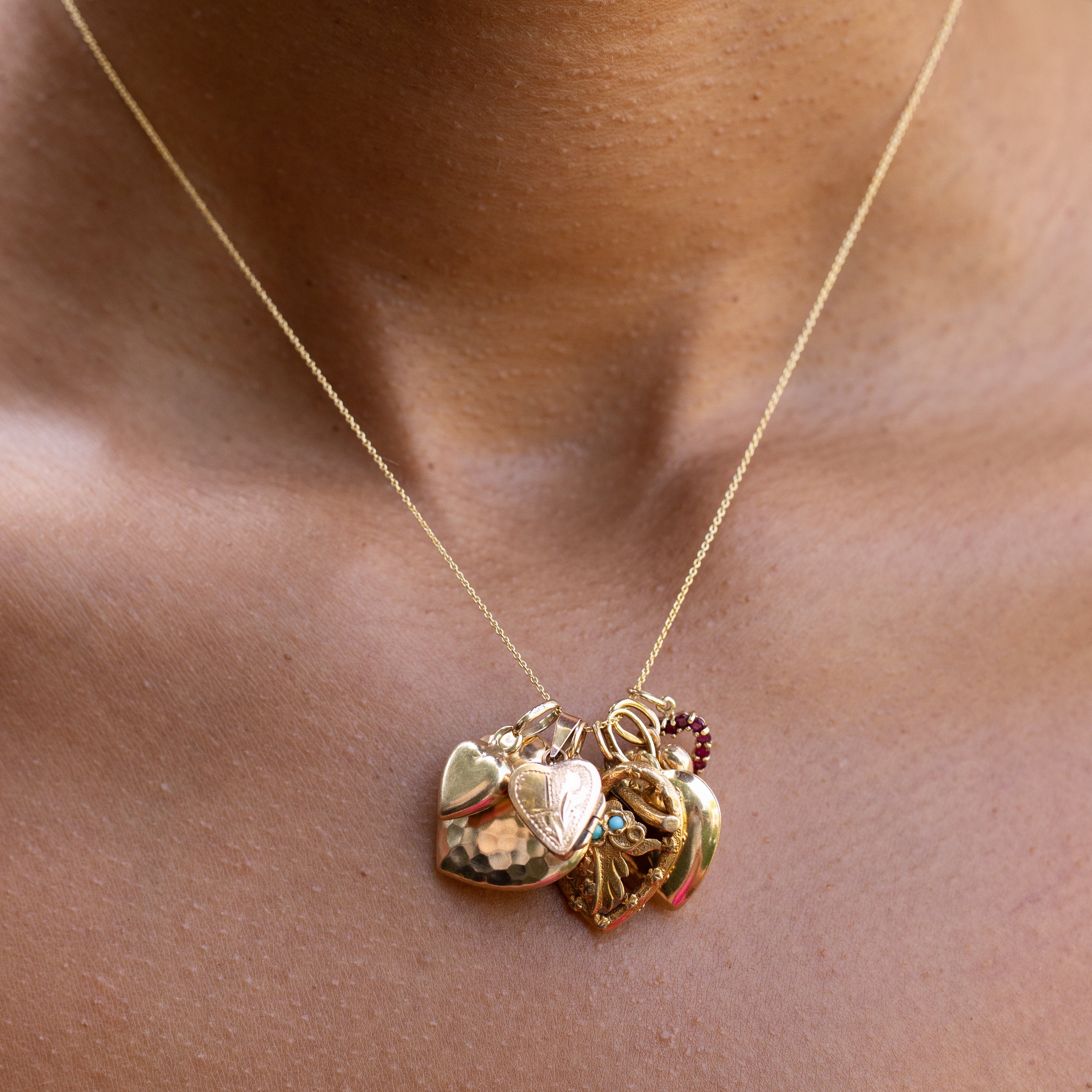 Turquoise and 14K Gold Heart And Leaf Charm