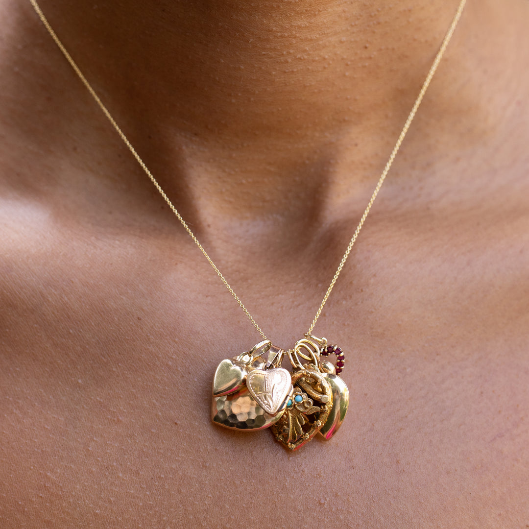 Turquoise and 14K Gold Heart And Leaf Charm