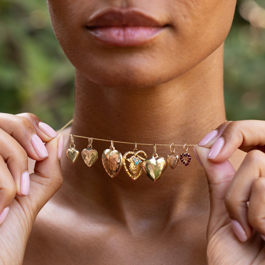 Turquoise and 14K Gold Heart And Leaf Charm