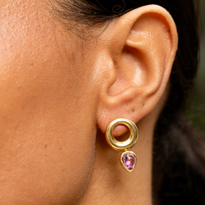 French Pink Tourmaline and 18K Gold Earrings