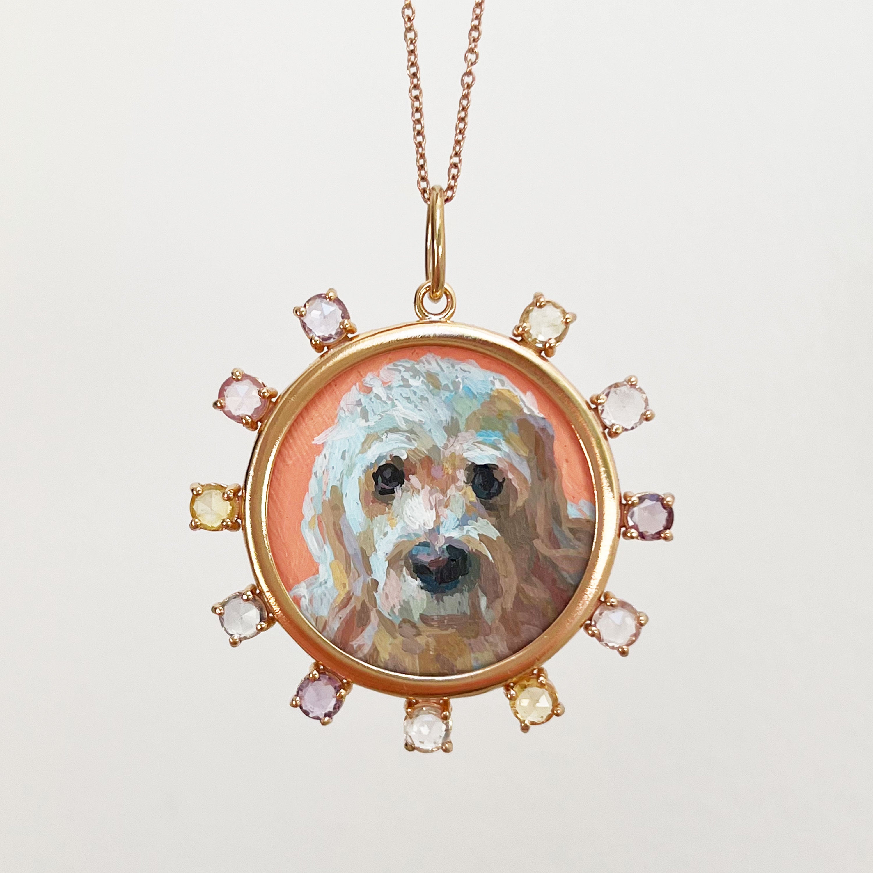 The F&B Custom Hand-Painted Pet Portrait Necklace With Rose Cut Sapphires