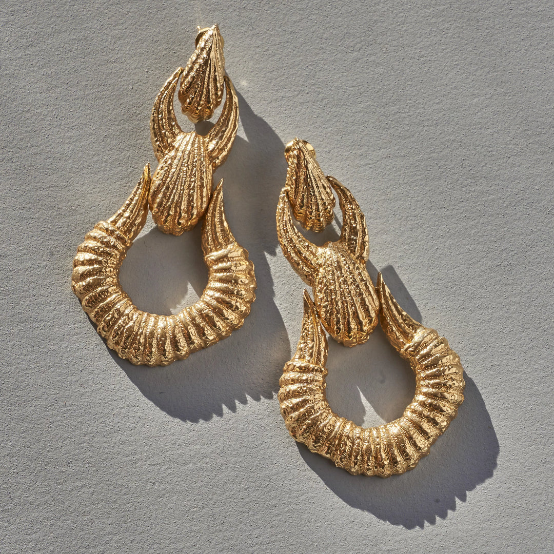Large Textured 14K Gold Door Knocker Drop Earrings