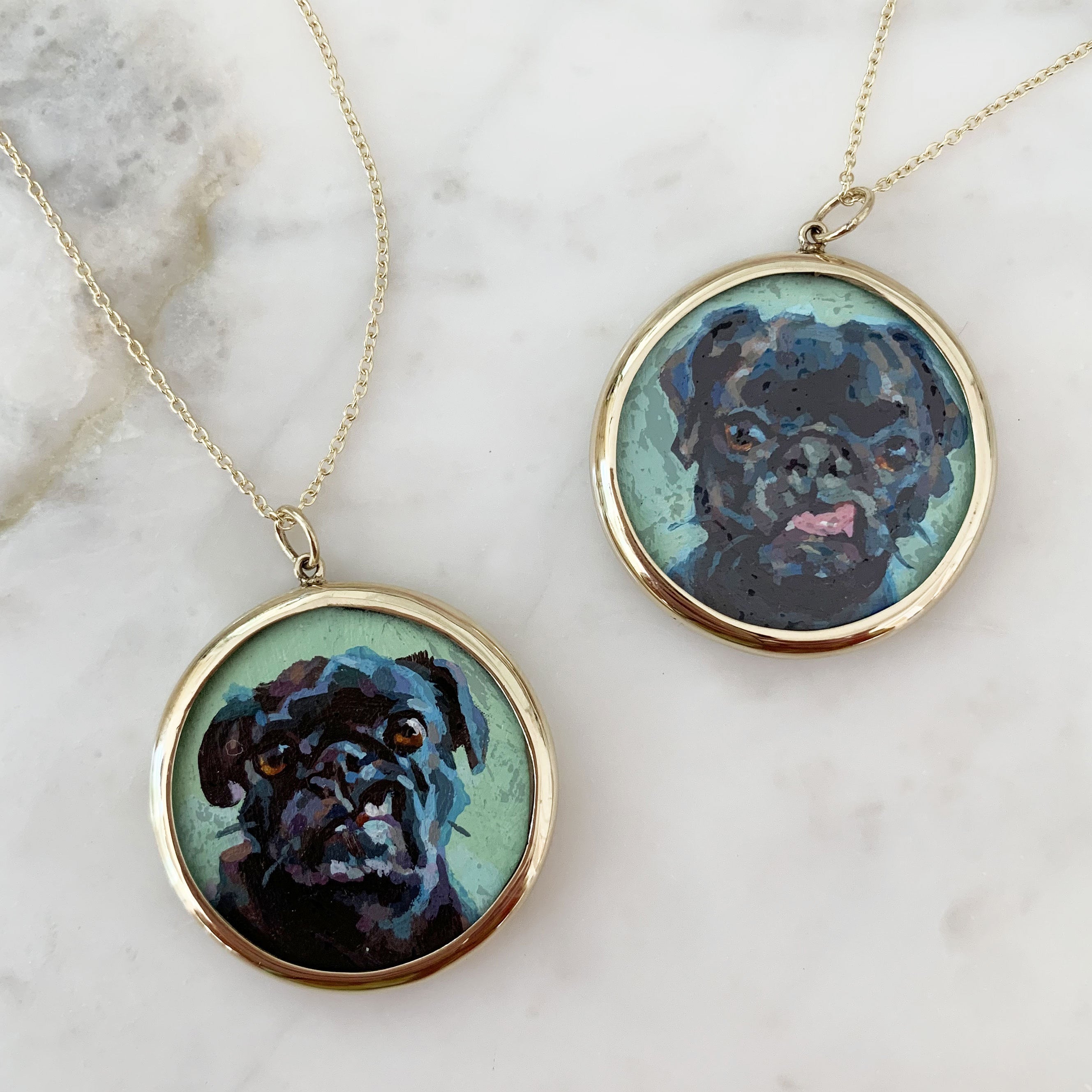 The F&B Custom Hand-Painted Pet Portrait Necklace With Rose Cut Sapphires