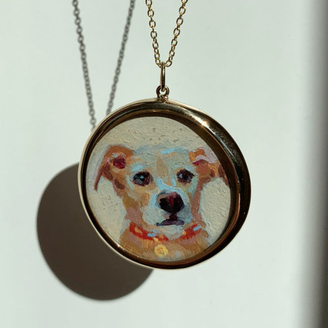 The F&B Custom Hand-Painted Pet Portrait Necklace With Rose Cut Sapphires