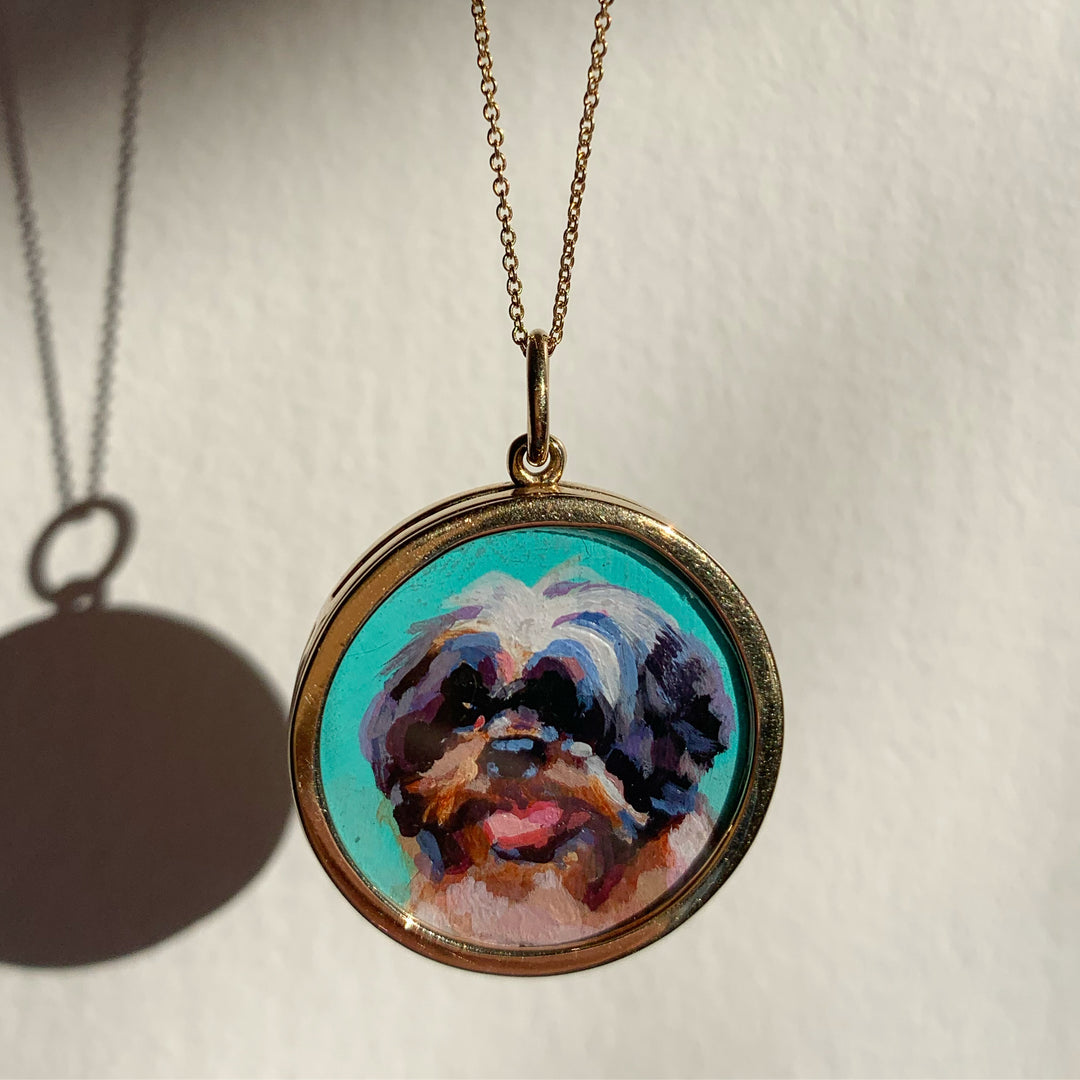 The F&B Custom Hand-Painted Pet Portrait Necklace With Rose Cut Sapphires