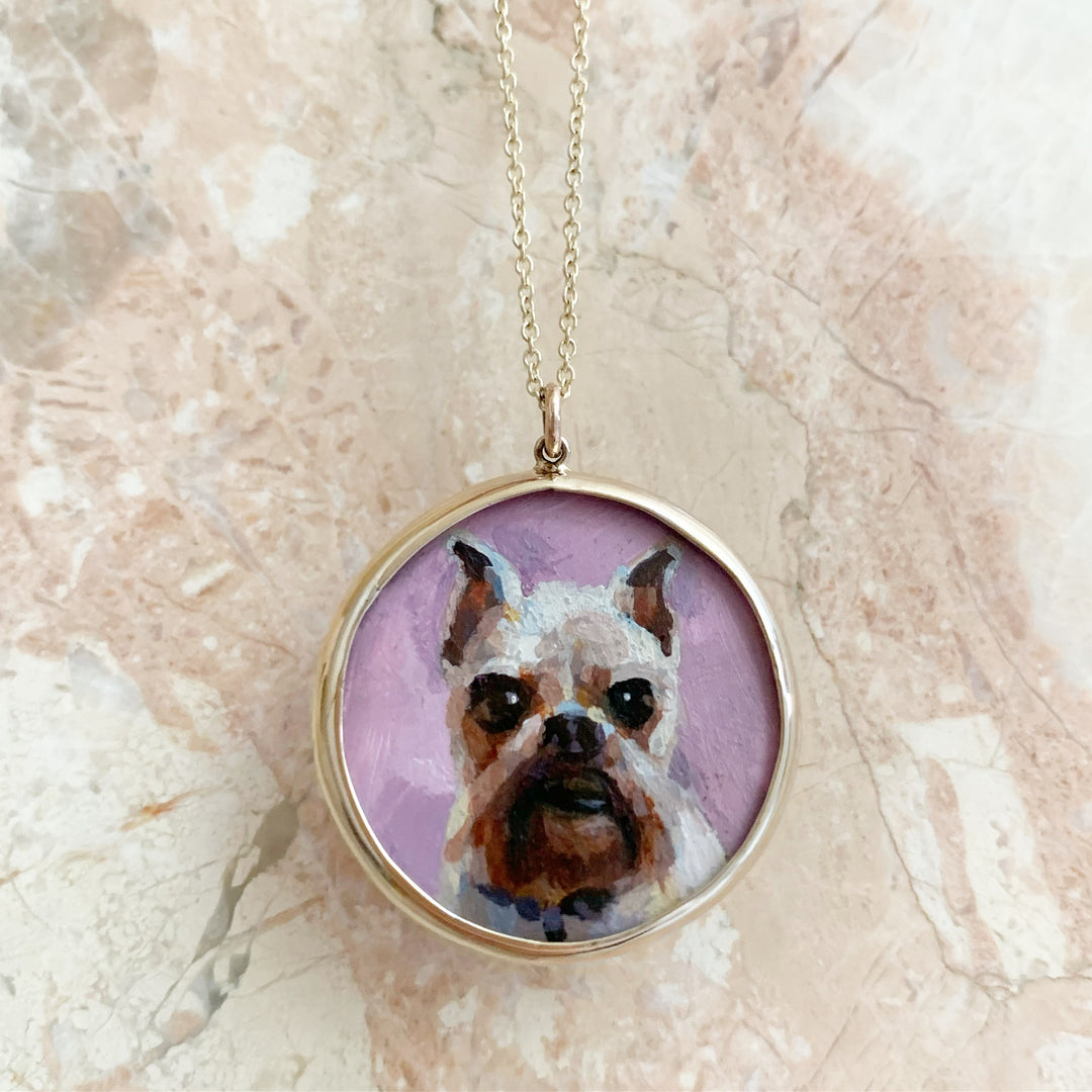 The F&B Custom Hand-Painted Pet Portrait Necklace With Rose Cut Sapphires