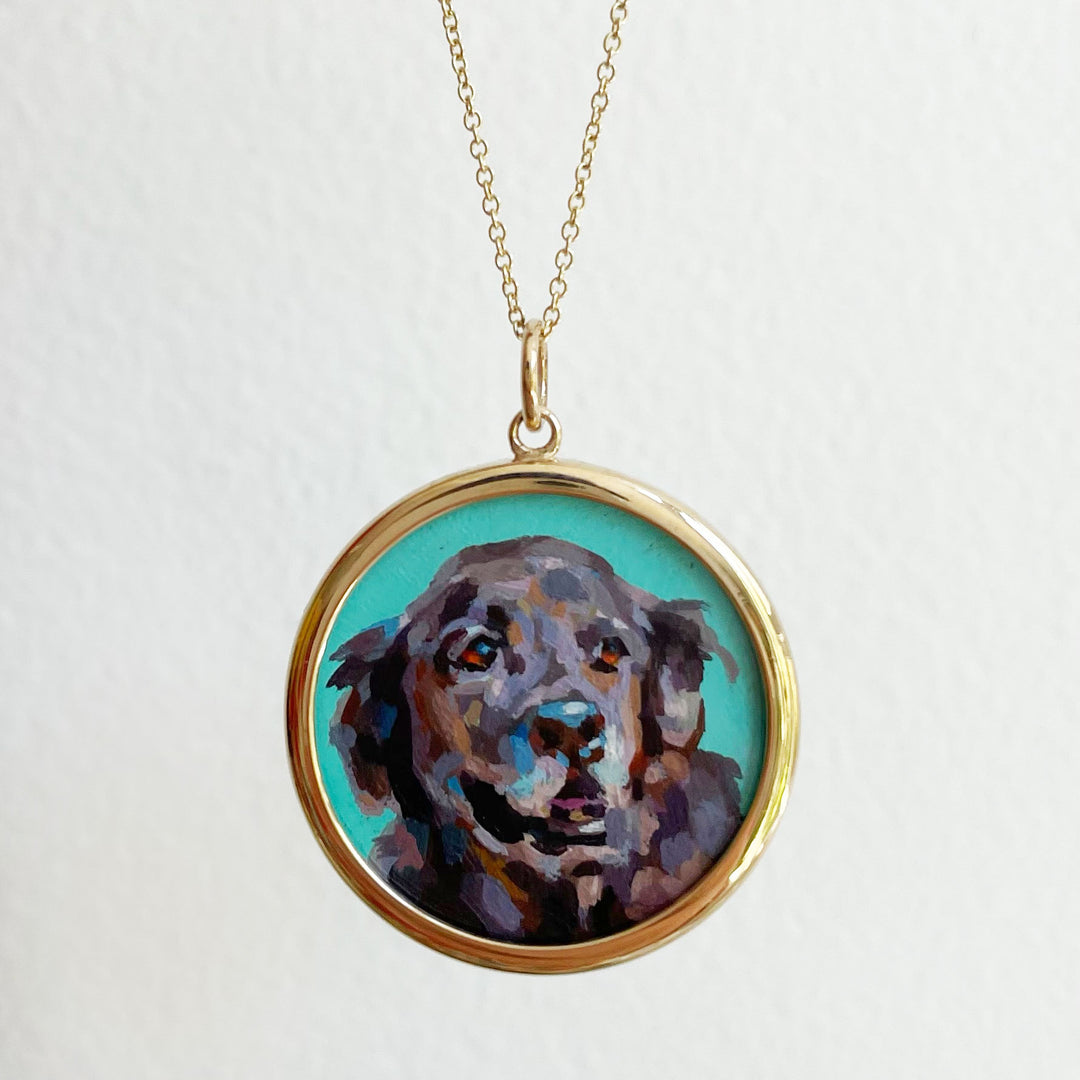 The F&B Custom Hand-Painted Pet Portrait Necklace With Rose Cut Sapphires