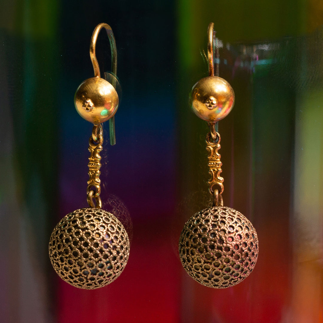 Victorian Etruscan Revival 14k Gold Dangle Earrings