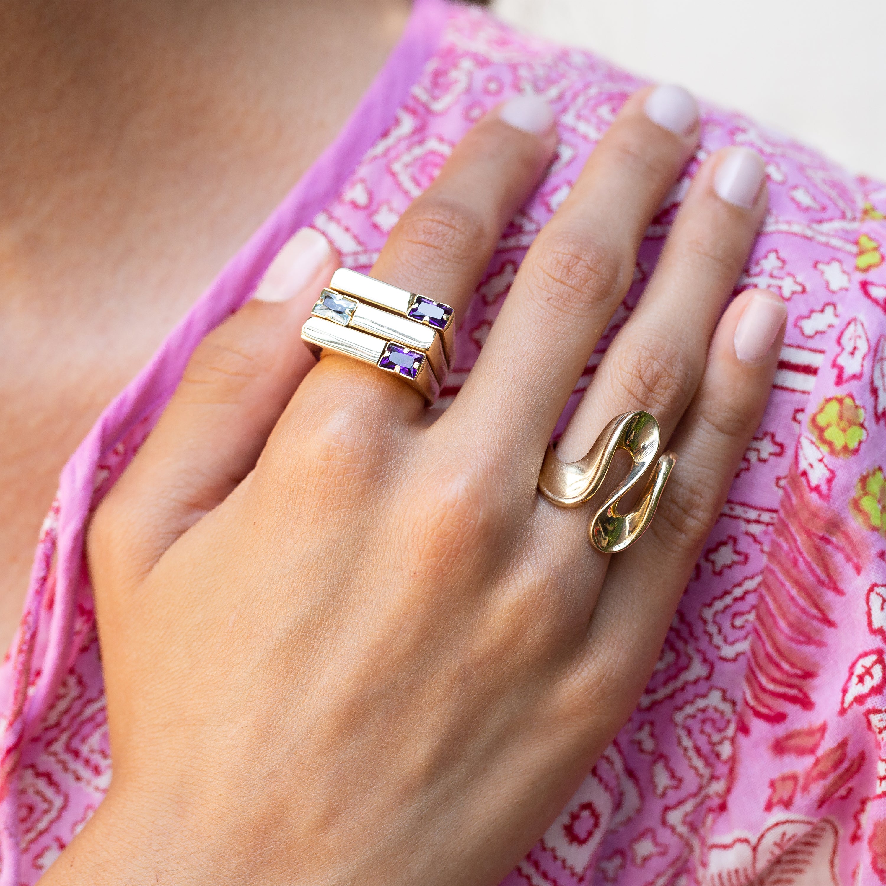 Italian Amethyst and Blue Topaz 14k Gold Ring