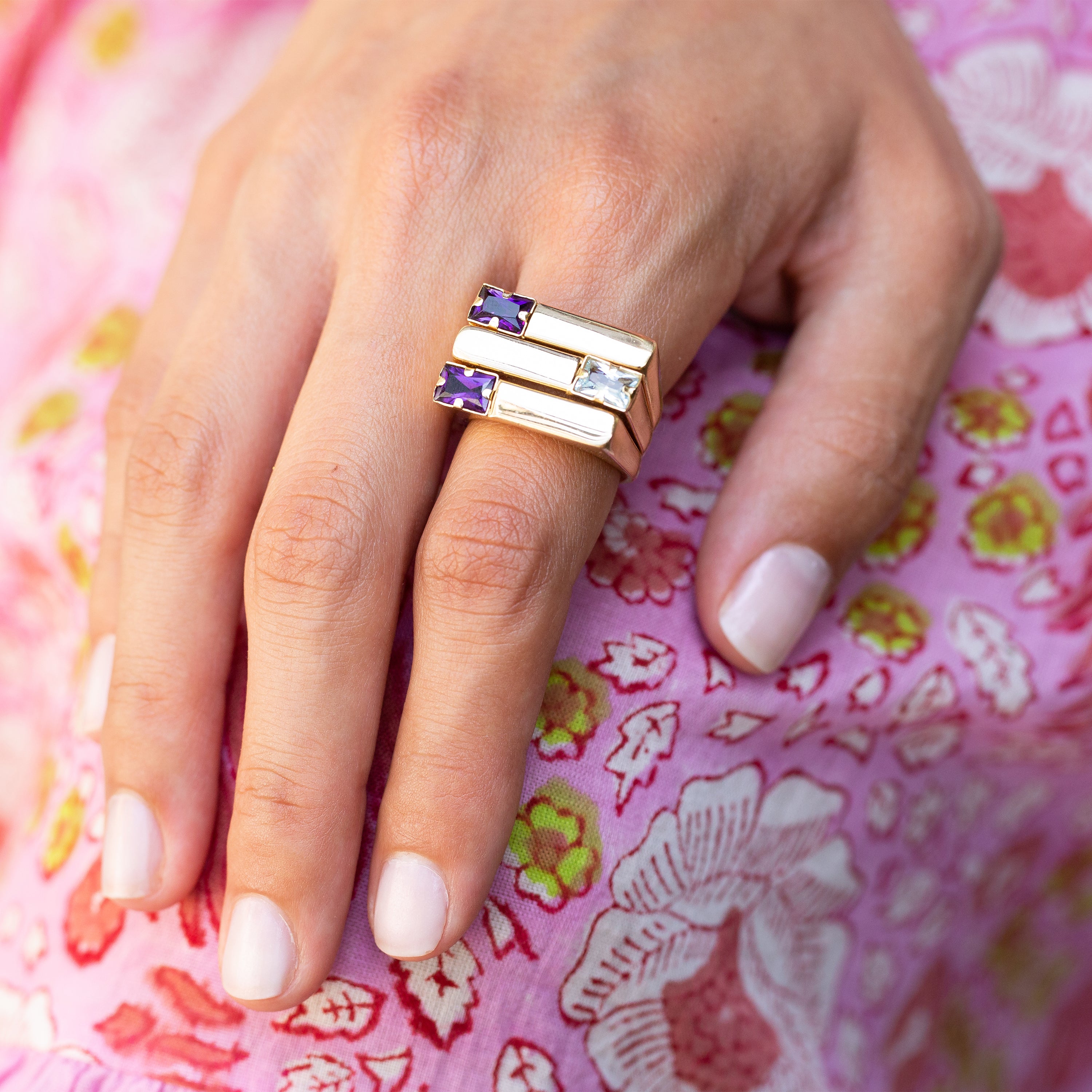 Italian Amethyst and Blue Topaz 14k Gold Ring