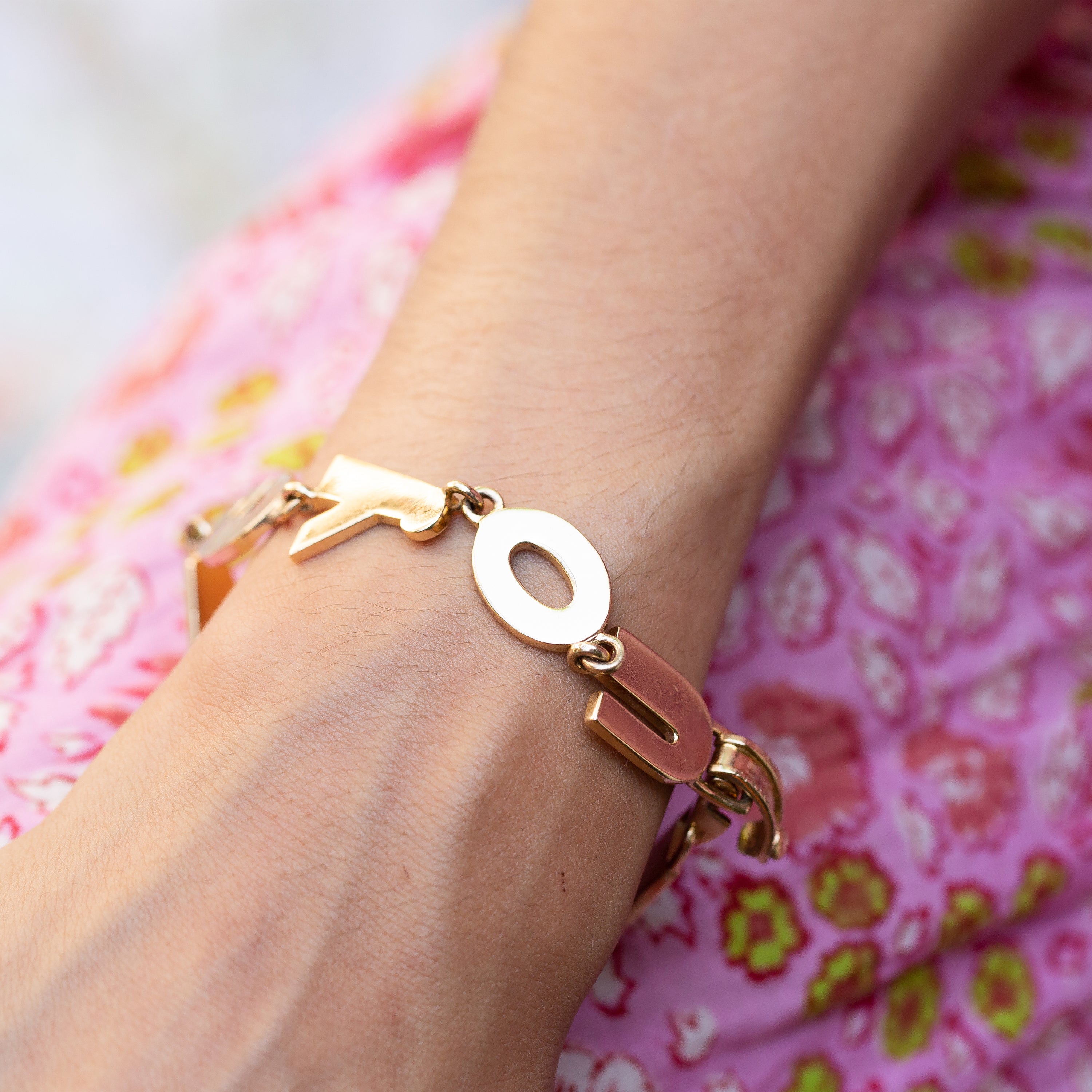 "I LOVE YOU" 14k Gold Link Bracelet