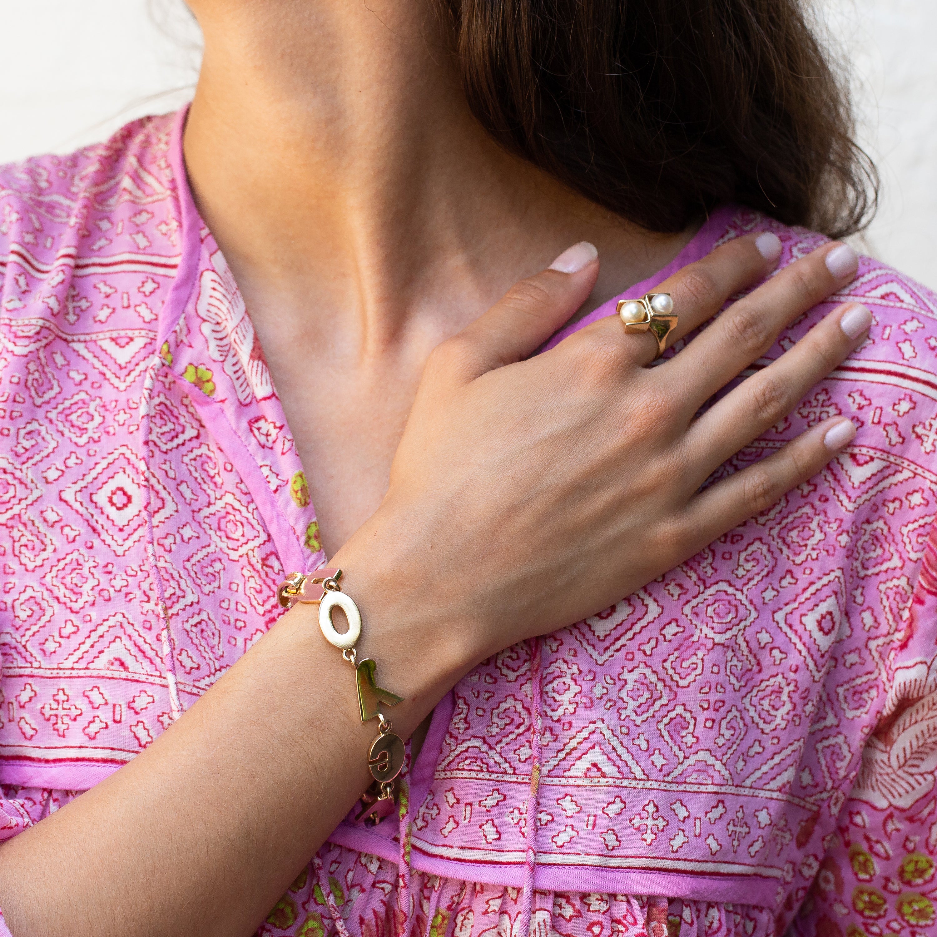 "I LOVE YOU" 14k Gold Link Bracelet