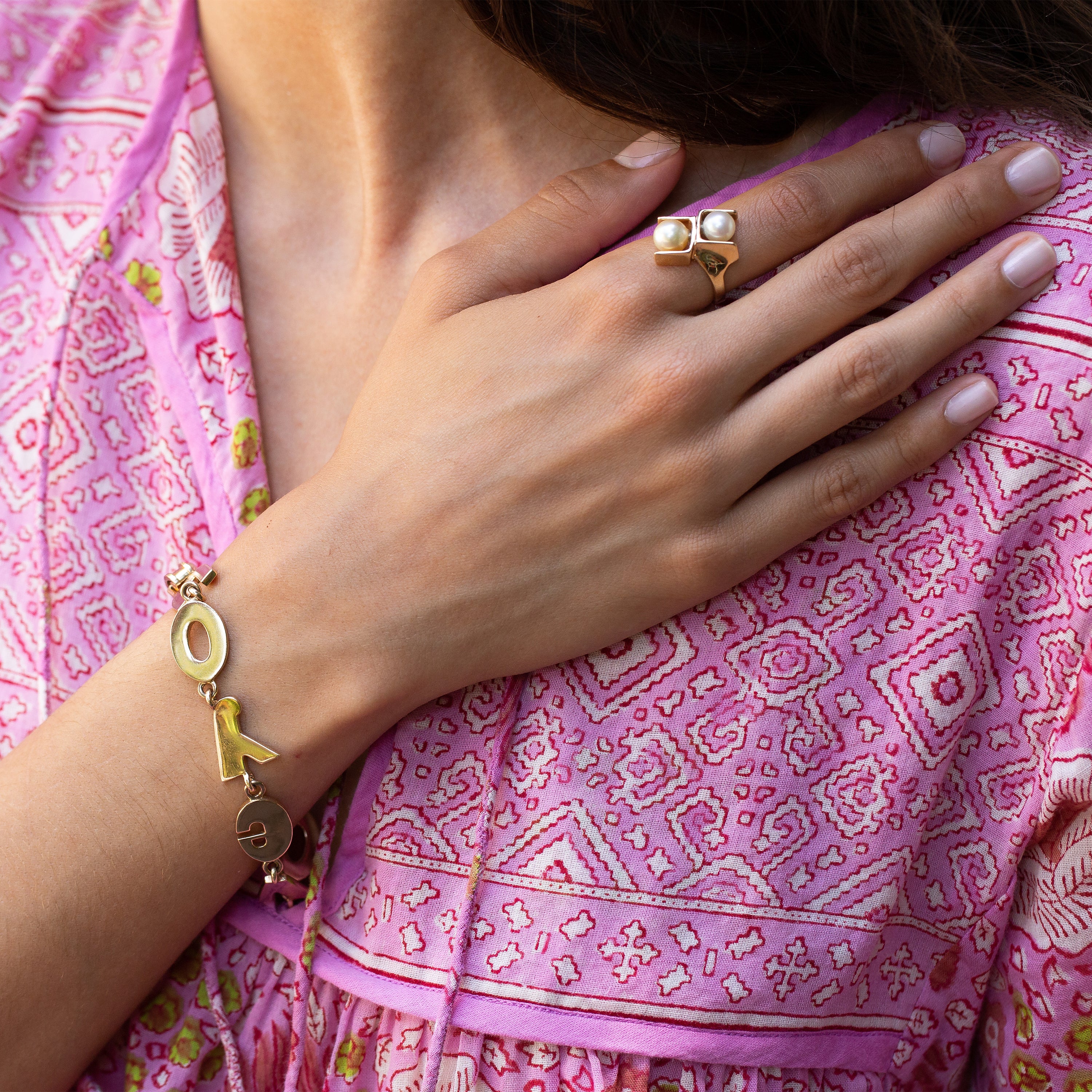 "I LOVE YOU" 14k Gold Link Bracelet