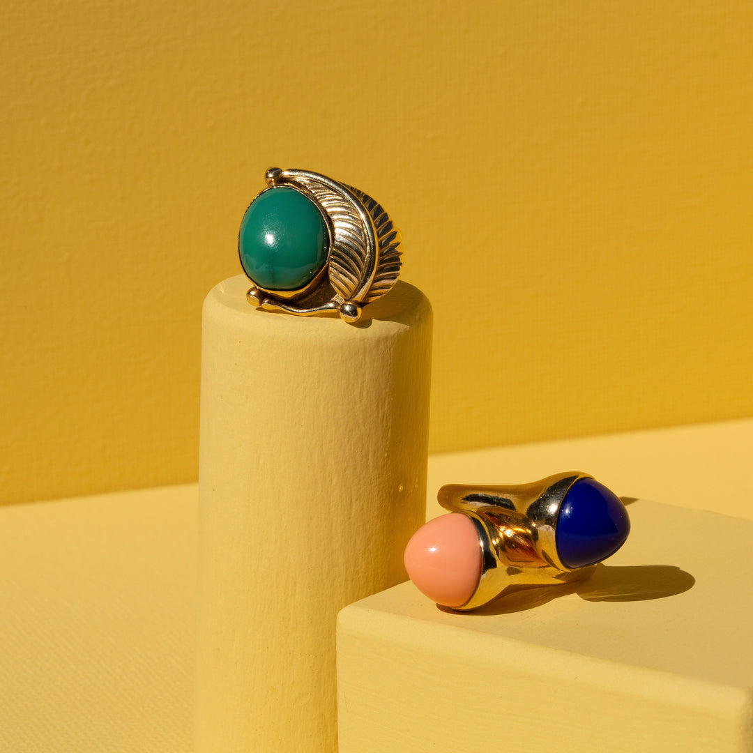 Green Turquoise and 14k Gold Leaf Ring