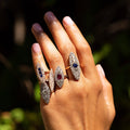Old Mine Cut Diamond, Ruby, and 14K Gold Navette Ring